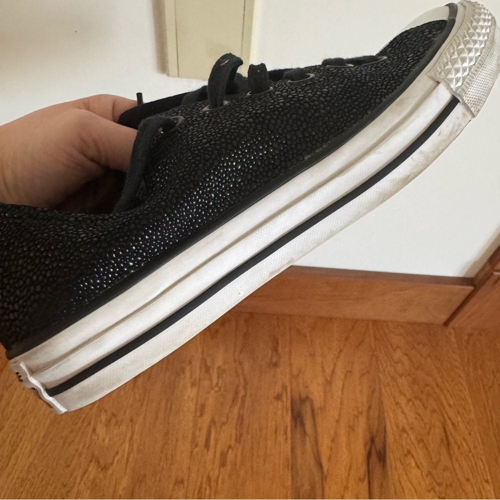 Converse All Star Low Top Sneakers Women’s 7 Pebble Black Leather Casual Shoes - Picture 8 of 9